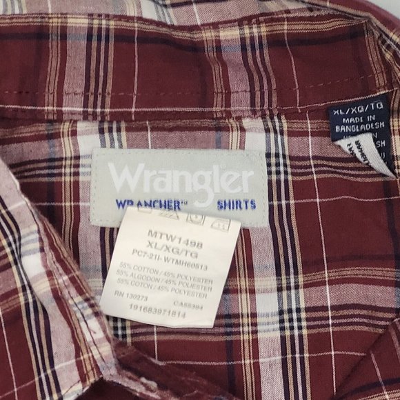 Wrangler Wrancher Men's Long Sleeve Button‎ Down Shirt Mens XL Plaid Pearl Snaps - Picture 3 of 9